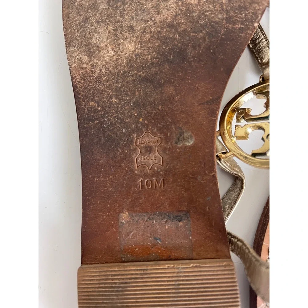 Tory Burch Miller Metallic Gold Leather Slingback Thong Sandals Size 10M